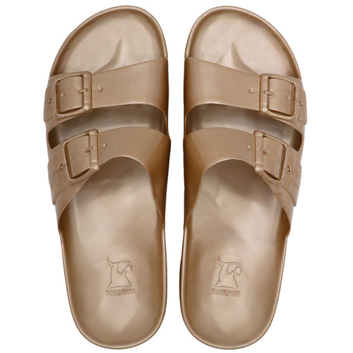 Sandales métalliques cuivre, modèle Anjo, vue de face, de la marque Cacatoes