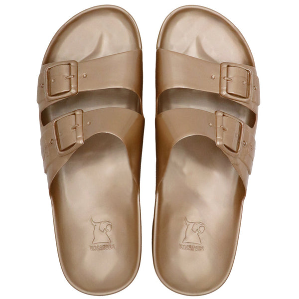 Sandales métalliques cuivre, modèle Anjo, vue de face, de la marque Cacatoes