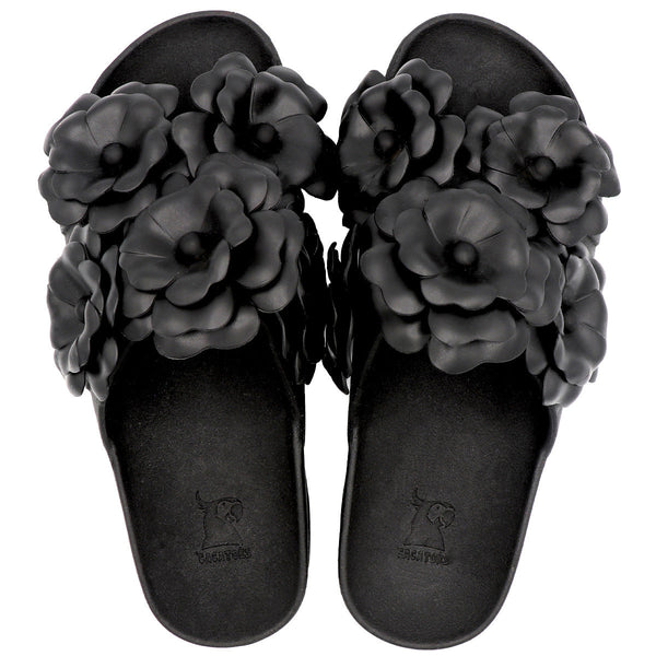 Sandales Cacatoès Camélia Black, vue de face, design raffiné et moderne, idéale pour un style casual-chic.