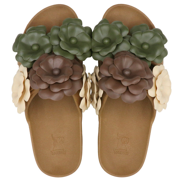 Sandales Cacatoès Camélia Camel Multico, vue de face, design coloré et élégant, idéale pour un look estival chic et confortable.