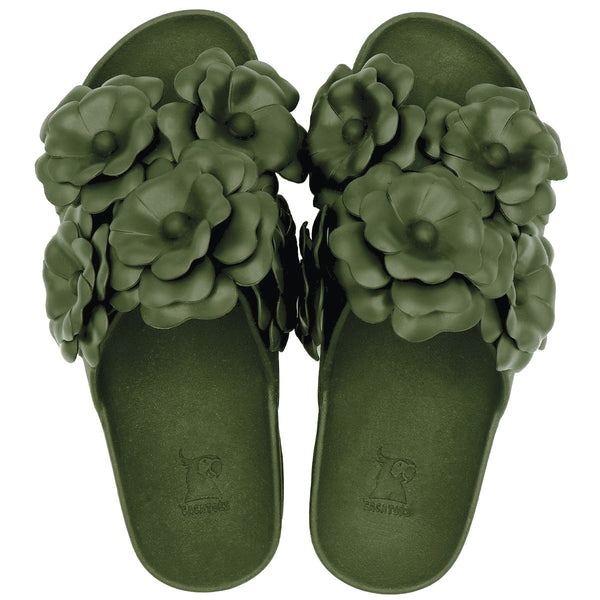 Sandales Cacatoès Camélia Dark Kaki, vue de face, style sophistiqué et moderne, idéal pour une tenue élégante.