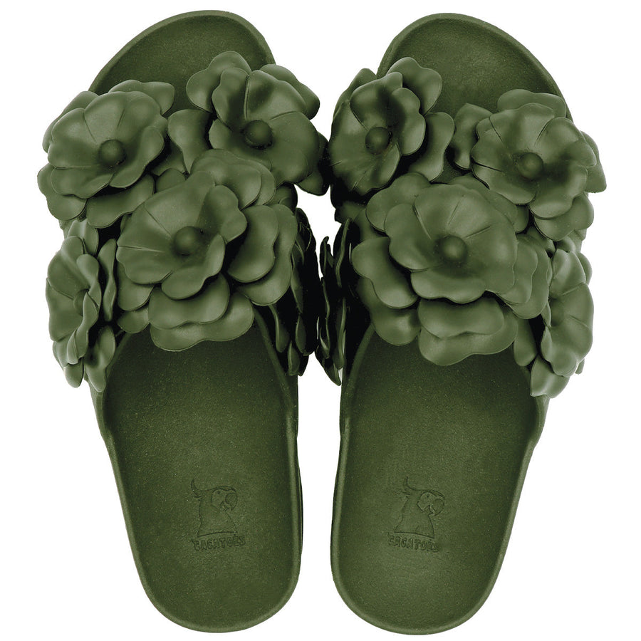 Sandales Cacatoès Camélia Dark Kaki, vue de face, style sophistiqué et moderne, idéal pour une tenue élégante.