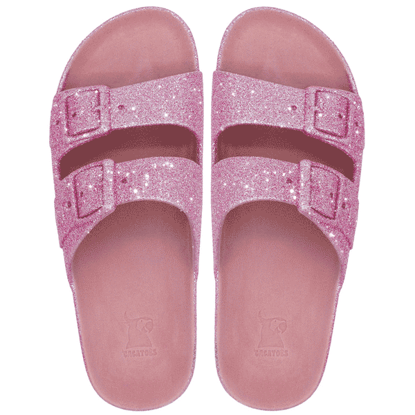 Trancoso Pink Glitter – Sandales Cacatoès en rose avec paillettes, idéales pour ajouter une touche de brillance à votre tenue estivale.